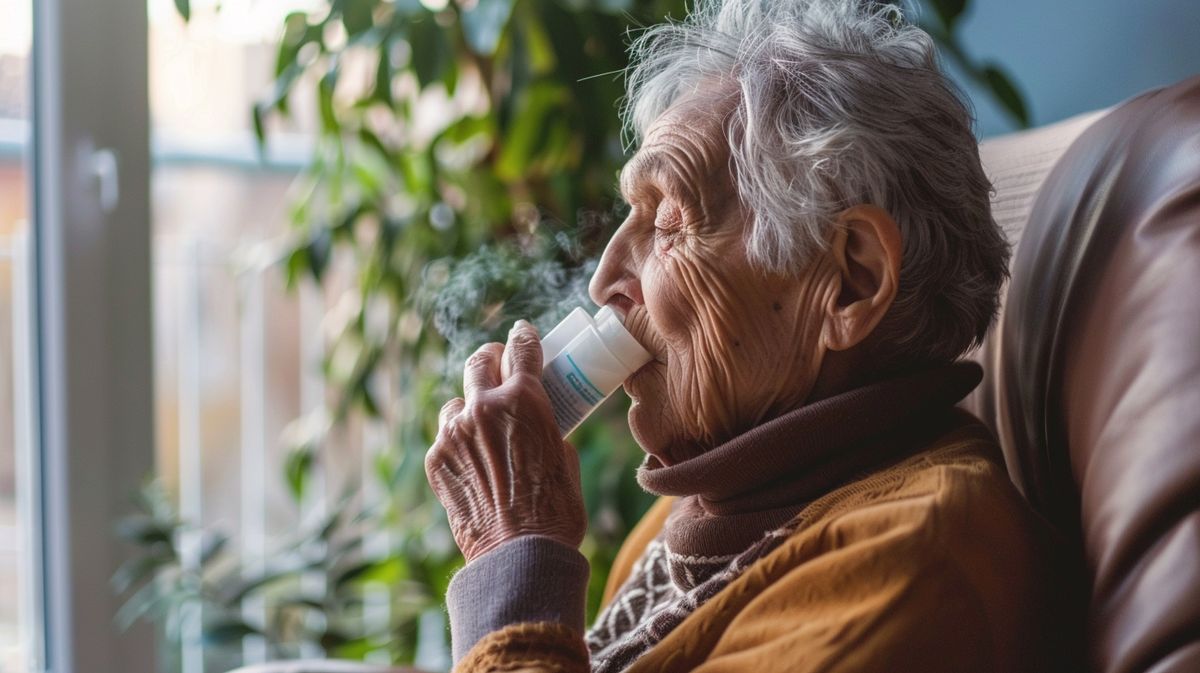 Frau bei COPD Therapie nutzt Inhalator zur Linderung ihrer Symptome