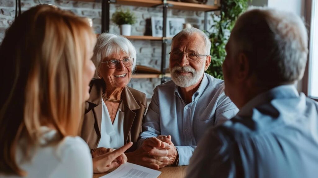 Seniorin erhält Unterstützung von einer Pflegekraft, beides lächelnd, im Rahmen der Pflege Bahr Versicherung