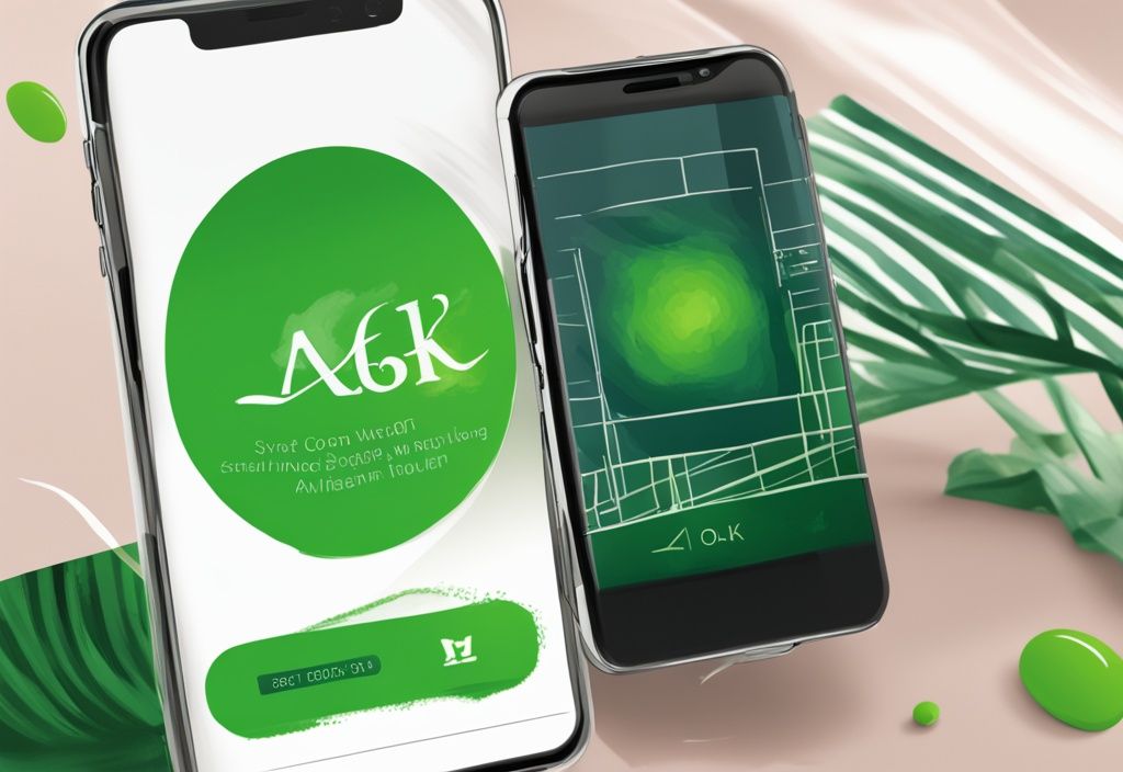 Smartphone mit geöffneter AOK Rheinland-Pfalz Website und sichtbarem Kontaktbereich mit Telefonnummer, moderne digitale Illustration in Grün.